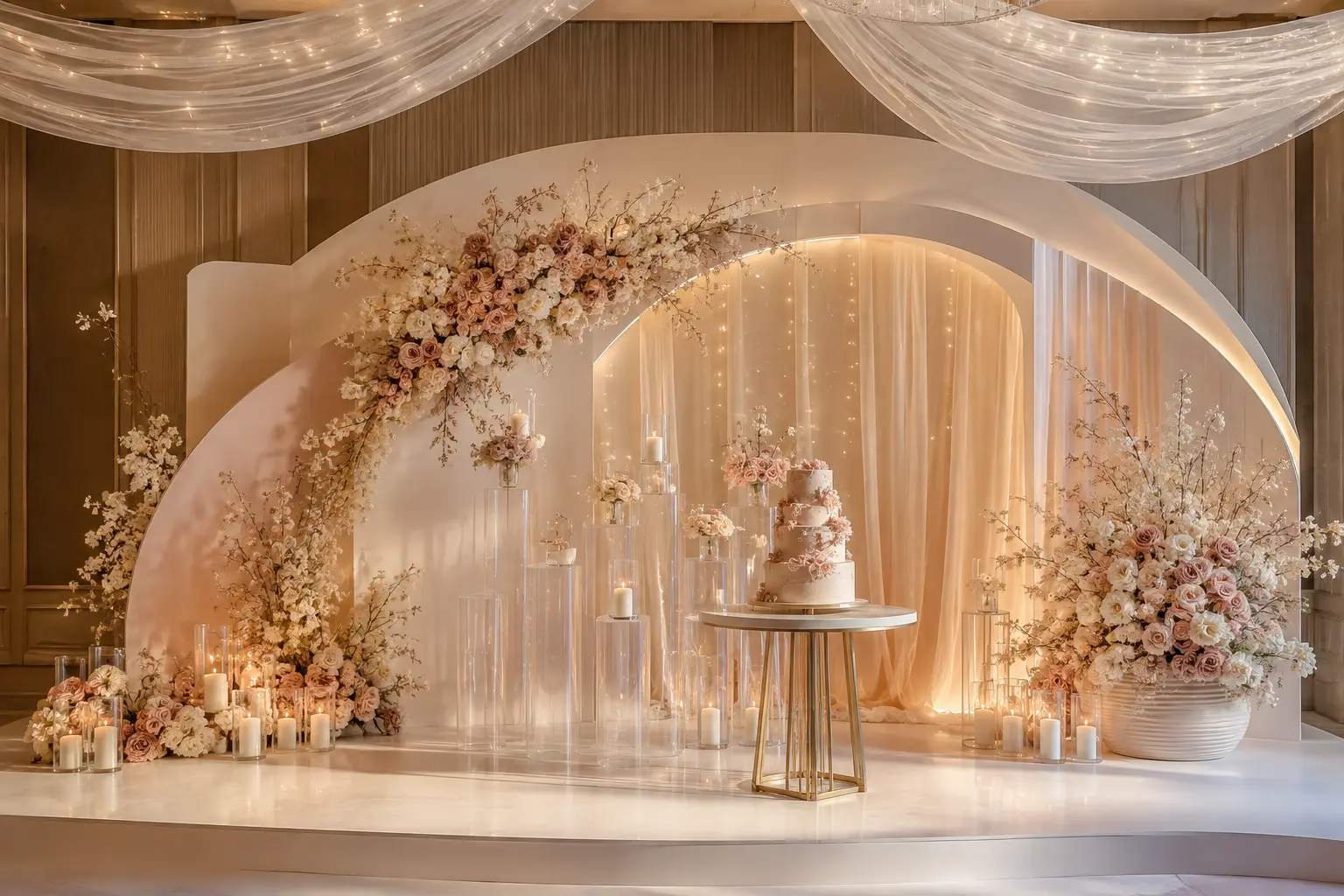 Ivory and blush premium floral celebration stage